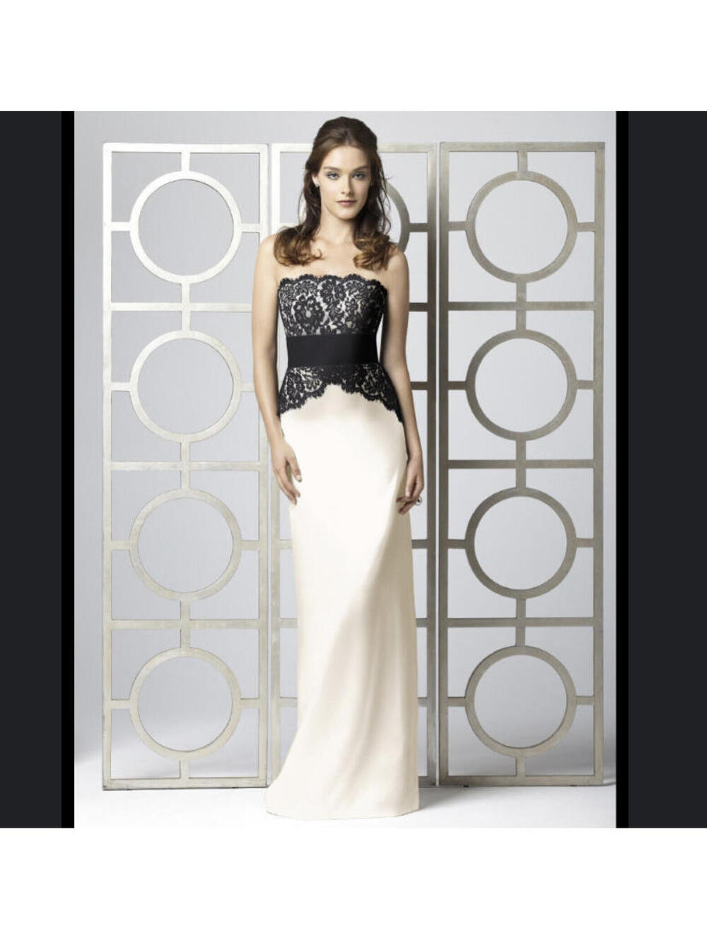 DESSY collection black and gold strapless lace maxi formal dress sz 10